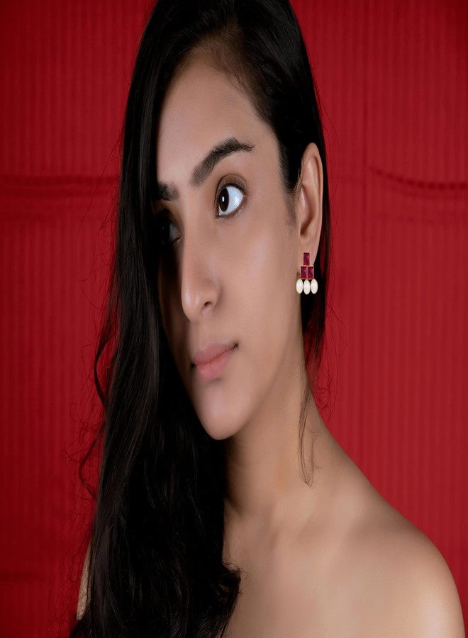 JFL - Jewellery for Less Traditional Gold Plated Maroon Color Stone Studded Pearl Choker Necklace Set for Women & Girls.,Valentine - Image 4