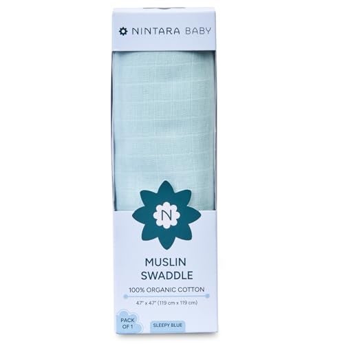NINTARABABY Extra-Large Swaddle - 100% Organic Premium Muslin Cotton, 47" x 47" (119 cm x 119 cm), Ultra-Soft, Breathable & Lightweight, Multipurpose, Hypoallergenic, Gift for Newborn Boys - Image 1