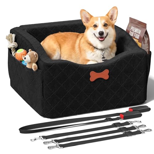 Konduone Dog Car Seat for Small Medium Dogs, 6" Elevated Dog Booster Seat with ISOFIX Safety Fixation, Washable Cover & High Density Memory Foam, Portable for Car Front/Rear/Trunk Home Outdoor Use (Jet Black) - Image 1