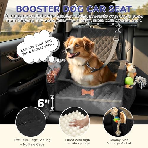 Konduone Dog Car Seat for Small Medium Dogs, 6" Elevated Dog Booster Seat with ISOFIX Safety Fixation, Washable Cover & High Density Memory Foam, Portable for Car Front/Rear/Trunk Home Outdoor Use (Jet Black) - Image 4
