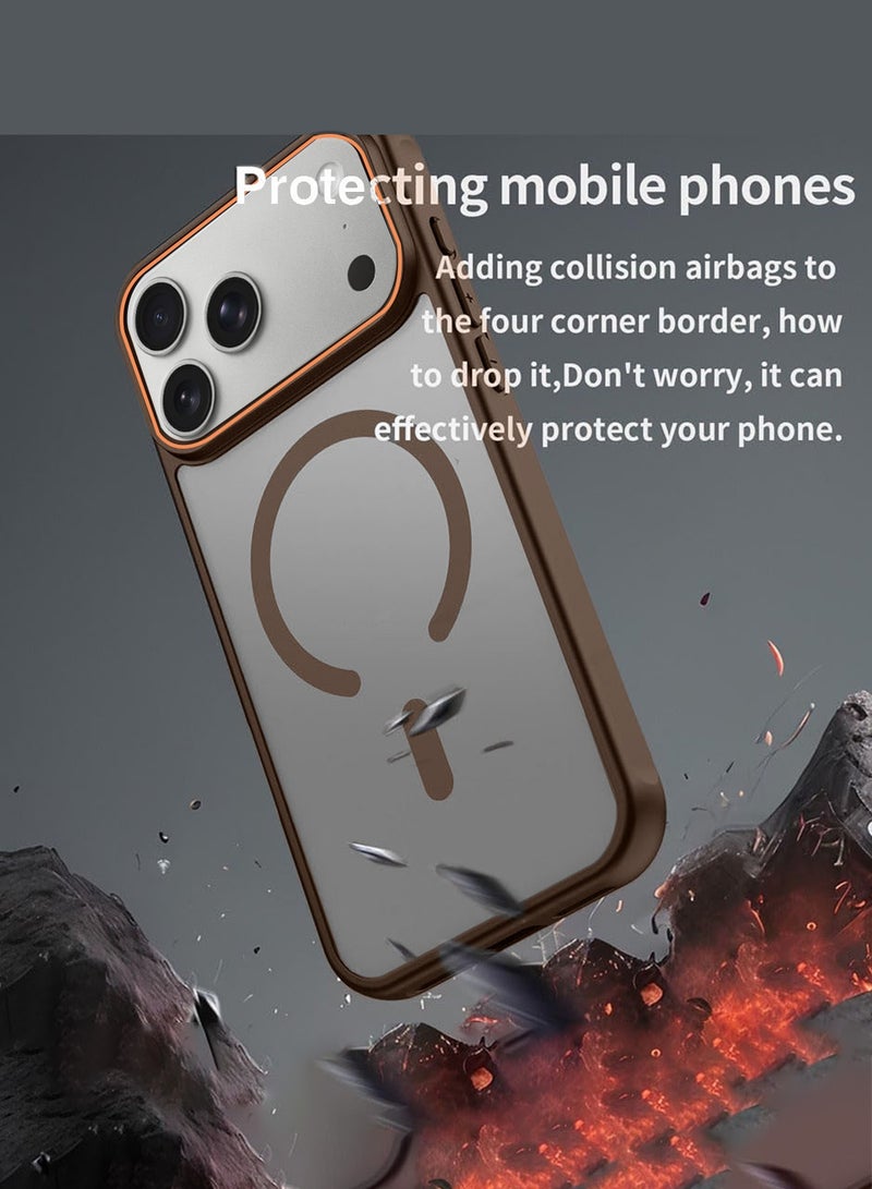 Wtech Apple iPhone 17 Pro Max 5G 2025 Hybrid Matte Translucent Back Cover Shockproof Hard PC Strong Magnetic Adsorption Case Cover (MCMPMN) - Brown - Image 3