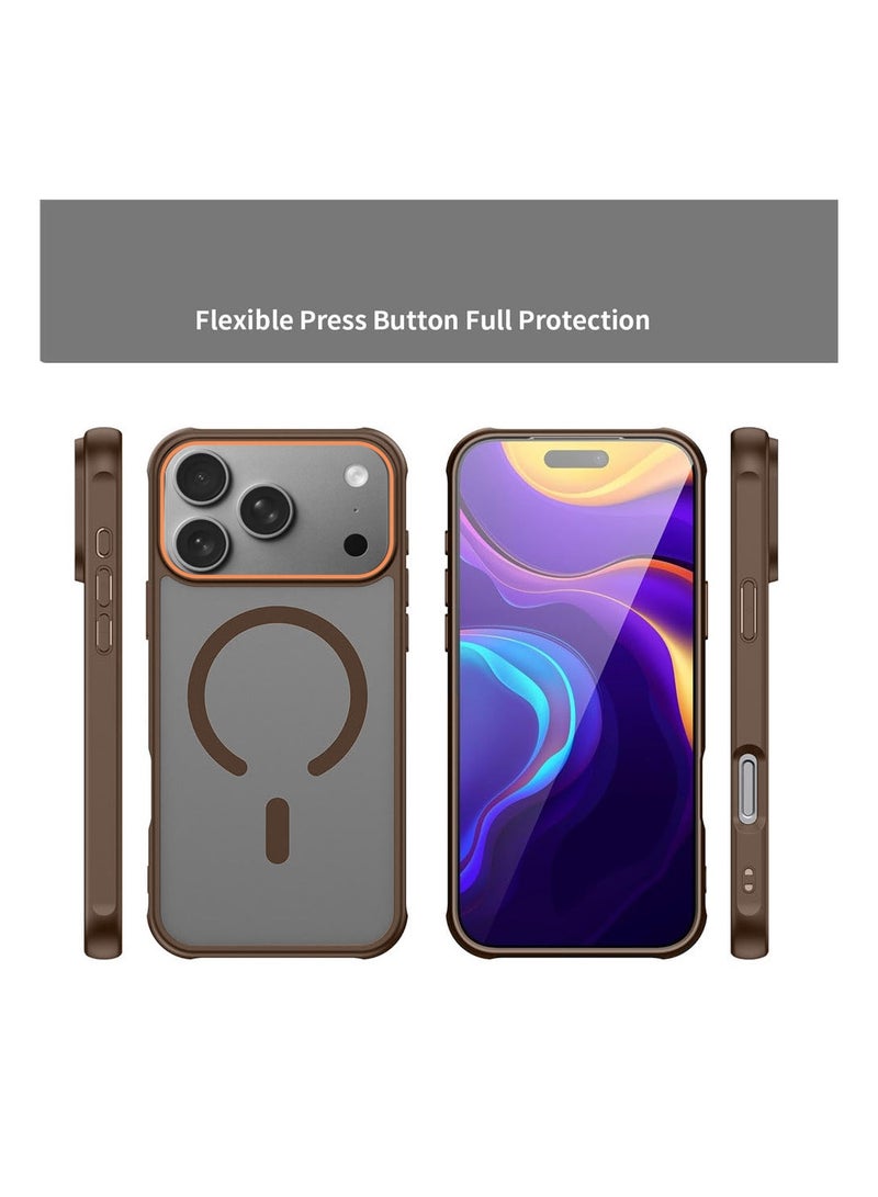 Wtech Apple iPhone 17 Pro Max 5G 2025 Hybrid Matte Translucent Back Cover Shockproof Hard PC Strong Magnetic Adsorption Case Cover (MCMPMN) - Brown - Image 2