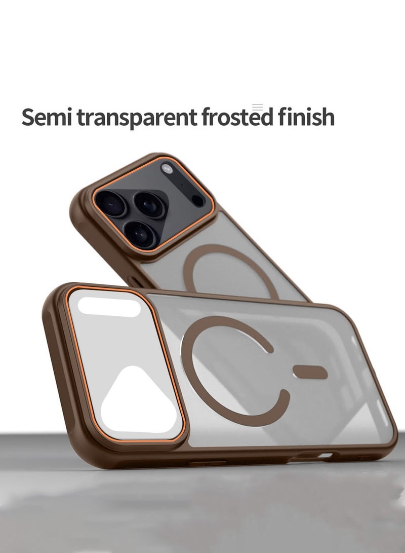 Wtech Apple iPhone 17 Pro Max 5G 2025 Hybrid Matte Translucent Back Cover Shockproof Hard PC Strong Magnetic Adsorption Case Cover (MCMPMN) - Brown - Image 4