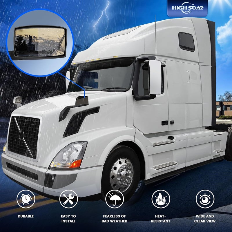 High Soar Black Hood Mirrors Truck Assembly for Volvo VNL 2000-2015 - A Pair - Image 5