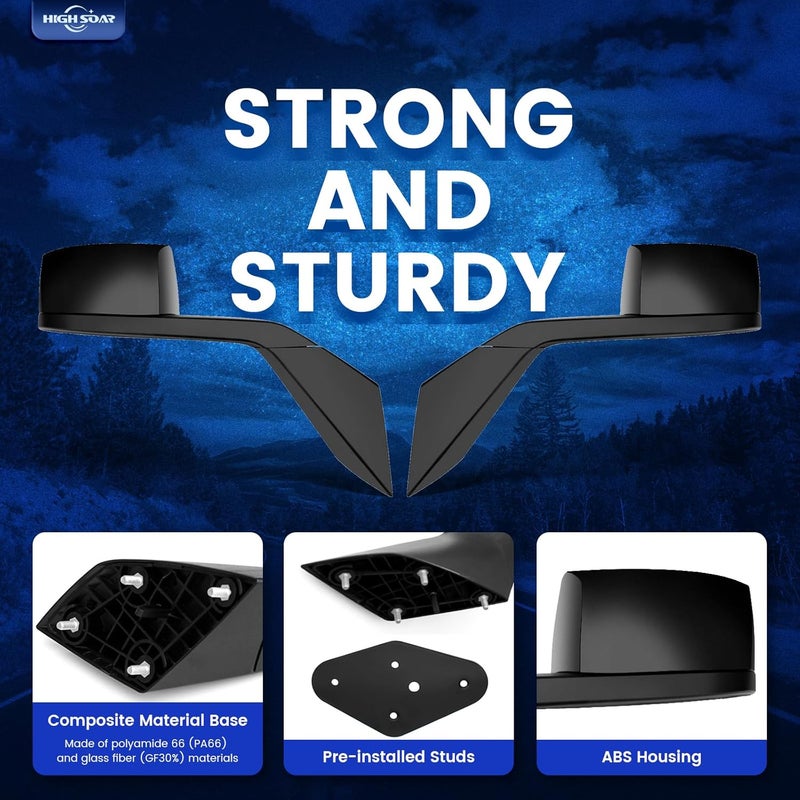 High Soar Black Hood Mirrors Truck Assembly for Volvo VNL 2000-2015 - A Pair - Image 3