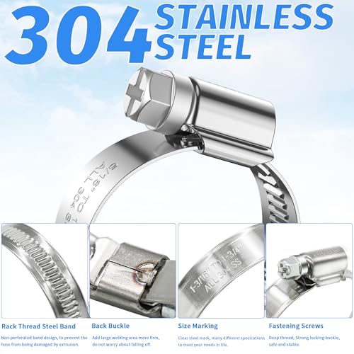 PEROMI 24PCS Adjustable Hose Clamps, 304 Stainless Steel Worm Gear Clamp, 1/2"-3/4"(13-19mm), Rolled Edge No Perforations, Reusable Pipe Clamp for Homes, Automotive, General Piping, Industrial - Image 3
