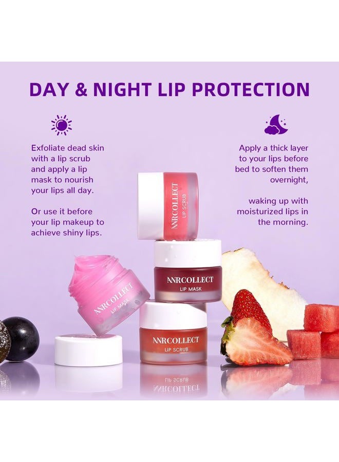ANRCOLLECT Lip Scrub & Lip Mask - Overnight Treatment Lip Care Kits with 2 Lip Exfoliator & 2 Sleeping Lip Balm, Intense Hydration Lip Set for Dry Chapped Cracked Lips, Exfoliate & Moisturize (4 Pack) - Image 4