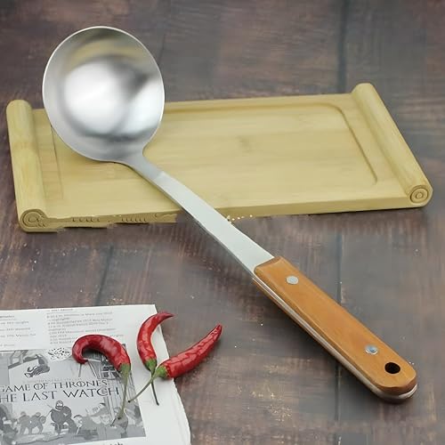 PLENARO Stainless Steel Cooking Utensil Set, Slotted Spatula, Skimmer, Soup Ladle, Plain Spatula, Long Handle (Pack of 2) - Image 3