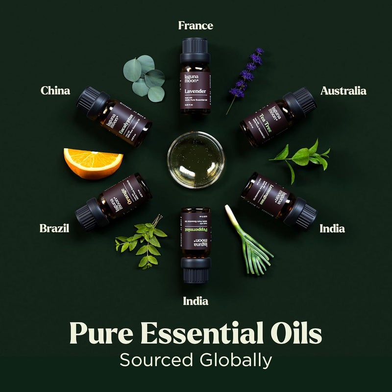 Lagunamoon Essential Oils Set - Top 6 Organic Blends for Diffusers, Home Care, Candle Making, Fragrance, Aromatherapy, Humidifiers, Gifts - Peppermint, Tea Tree, Lavender, Eucalyptus, Lemongrass, Orange (10mL) - Image 3
