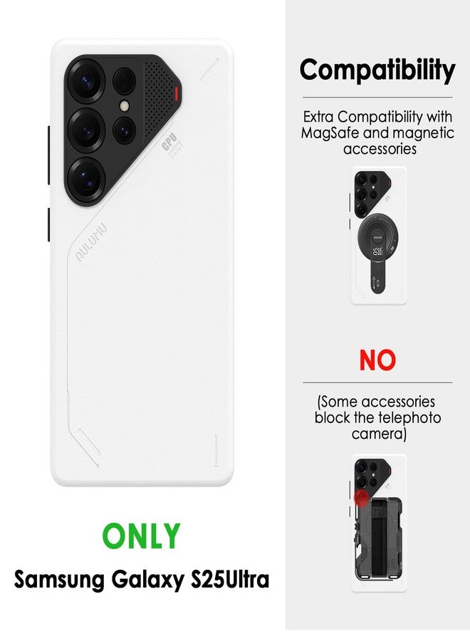 Aulumu S25 Ultra Galaxy Vegan Leather Magnetic Case | Compatible with MagSafe | Passive Cooling Samsung Galaxy S25 Ultra Case - White - Image 2