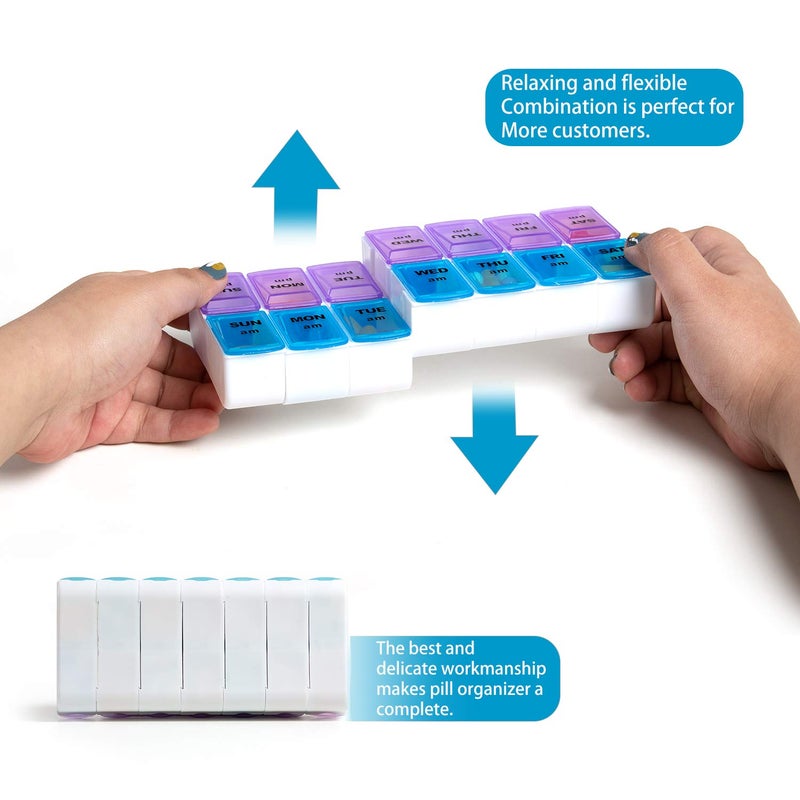 zumd Weekly Pill Organizer 2 Times a Day, Zumd Pill Box 7 Day with Cute Quilted Fabric Zipper Case, Travel Pill Case Am Pm for Vitamin Medicine Organizer - Image 4