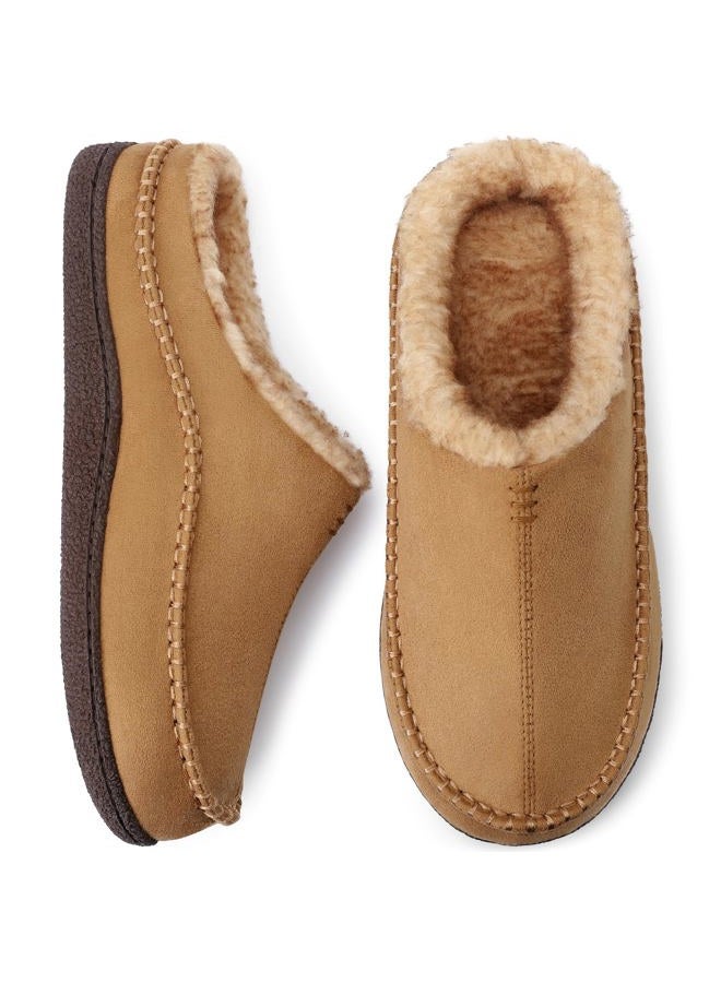 shoeslocker Mens Slippers Comfy Moccasin Slippers Wide Loafer House Shoes Indoor Outdoor, Beige, 11-12 - Image 1