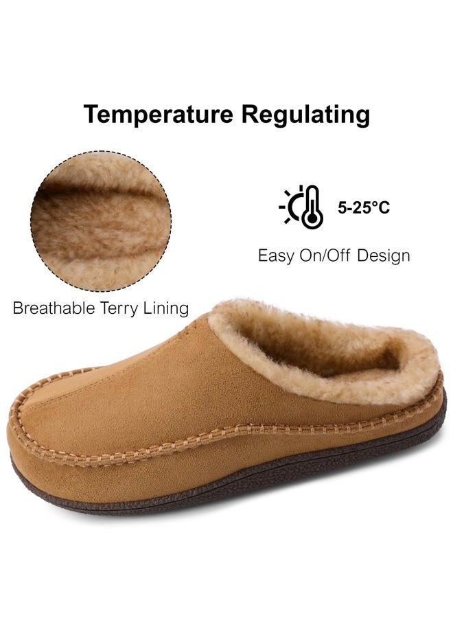 shoeslocker Mens Slippers Comfy Moccasin Slippers Wide Loafer House Shoes Indoor Outdoor, Beige, 11-12 - Image 3