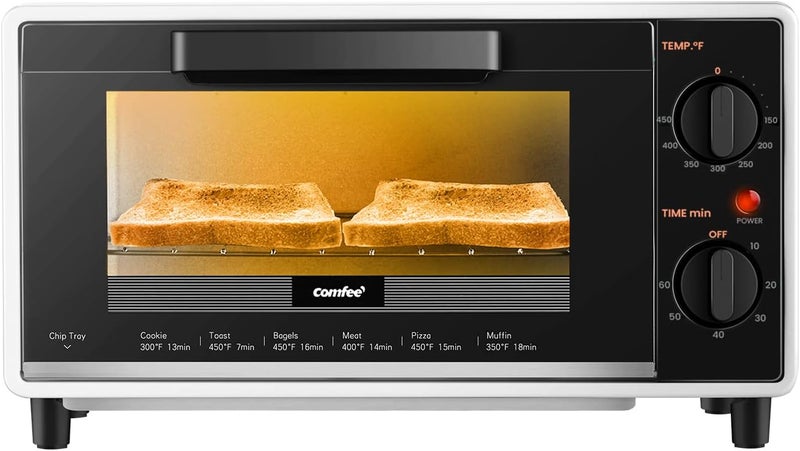 Comfee' ' Mini 2-Slice Toaster Oven, Countertop toaster oven, 2-Knobs Easy to Control with Timer for Bake, Broil, Toast, 1000W, Black/White (CO-B08AA(BK)) - Image 1