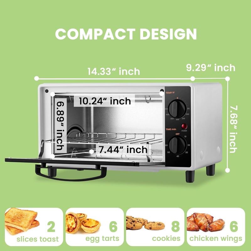 Comfee' ' Mini 2-Slice Toaster Oven, Countertop toaster oven, 2-Knobs Easy to Control with Timer for Bake, Broil, Toast, 1000W, Black/White (CO-B08AA(BK)) - Image 2