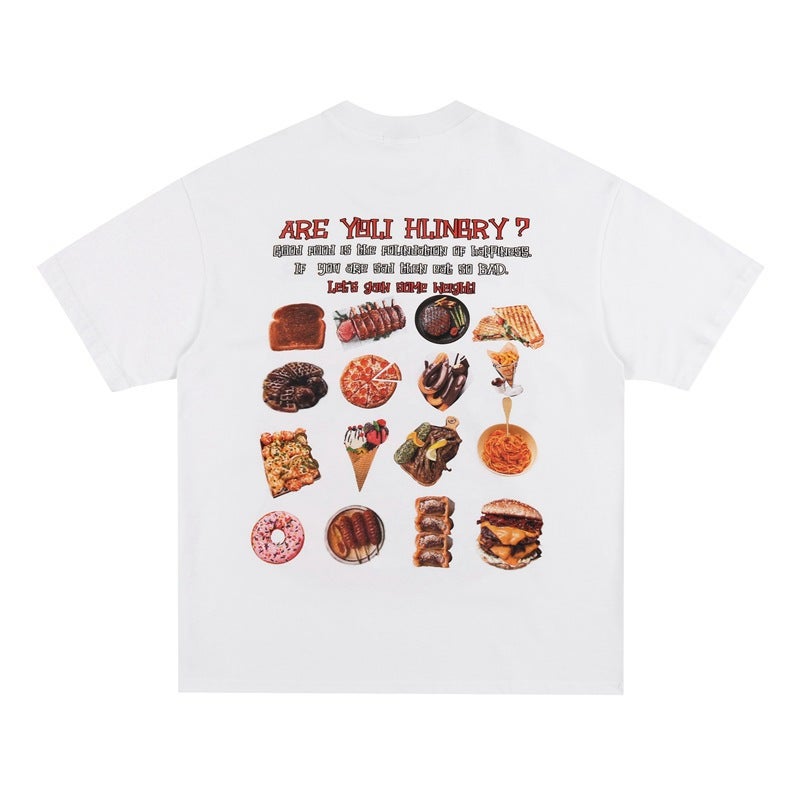 American Retro Trendy Brand Burger Printed Old Half Sleeve T-Shirt For Men And Women Hiphop Street Loose Short Sleeve Tee - Image 4