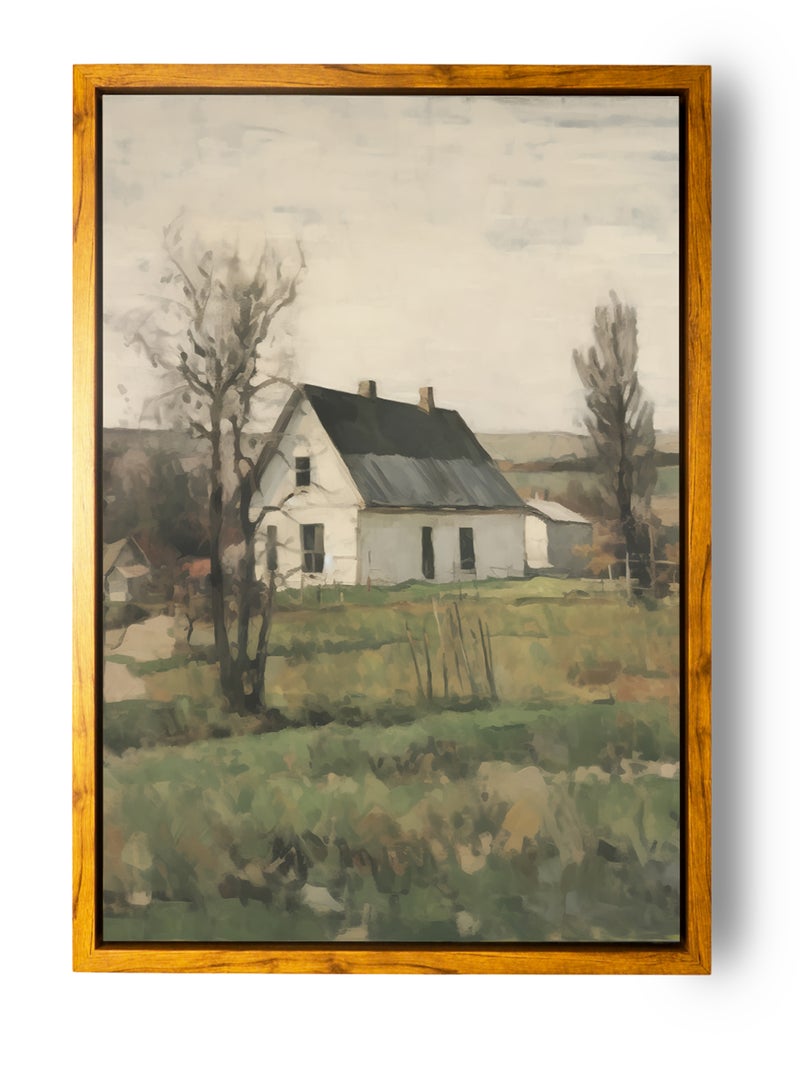 LOWHA Canvas Wall Art Stretched Over Wooden Frame with Wooden Color Floating Frame and Vintage Style Rural Scenery Painting - Image 5