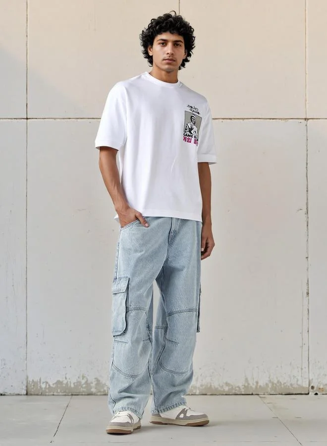 SP Characters Men Relaxed Fit Crew Neck Short Sleeves Squid Game Print T-shirt