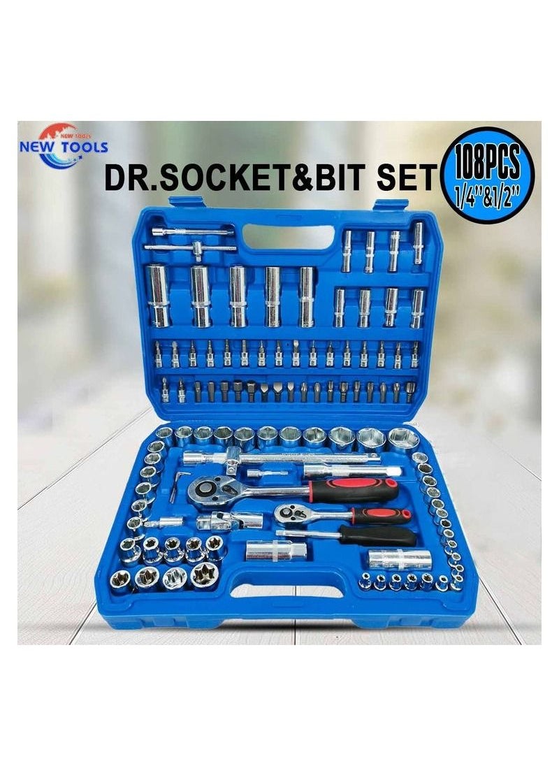 Tools New Tools-108 Pcs Wrench Tool Set Screwdriver Bit Set 1/4 1/2 DR.Socket Bit Set  - Image 1