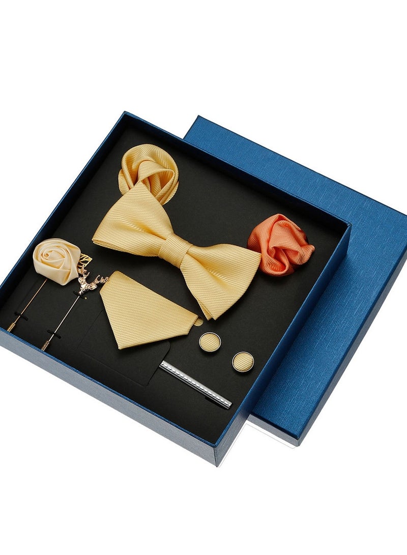 8 Pcs Men's tie pocket square cufflinks bow tie brooch set men's gift box set  - Image 1
