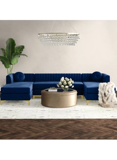 A to Z Furniture Zahra Fabric 3-Piece Sofa Set in Navy Blue Color U Shaped Sofa  - Image 1