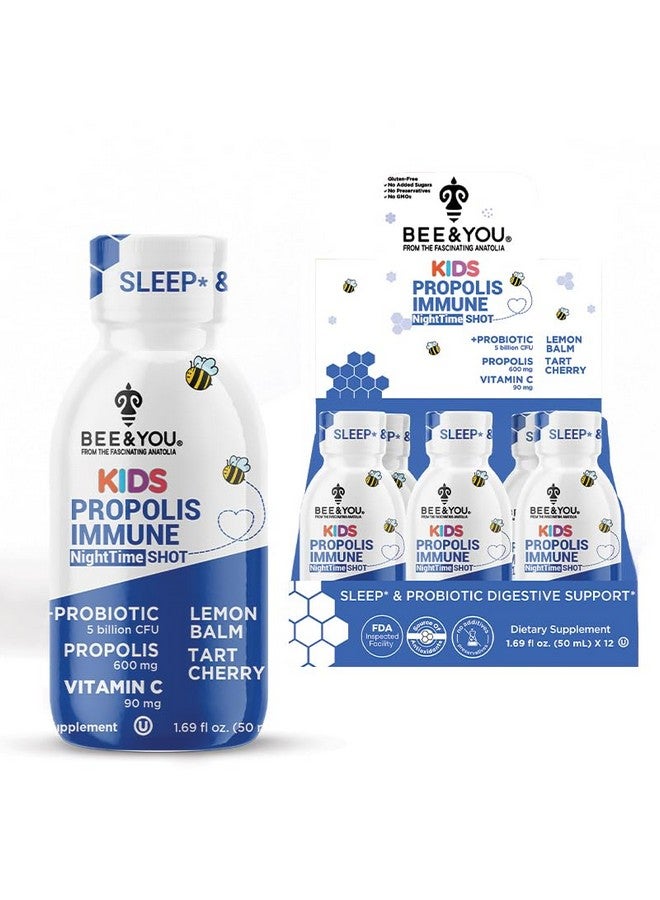 BEE & YOU Bee and You Kids Propolis Immune Night Time Shot - Probiotic, Lemon Balm, Tart Cherry, Sleep Support, Immune Support, Gut Health 1.69 Fl. oz, 12 Pack - Image 1
