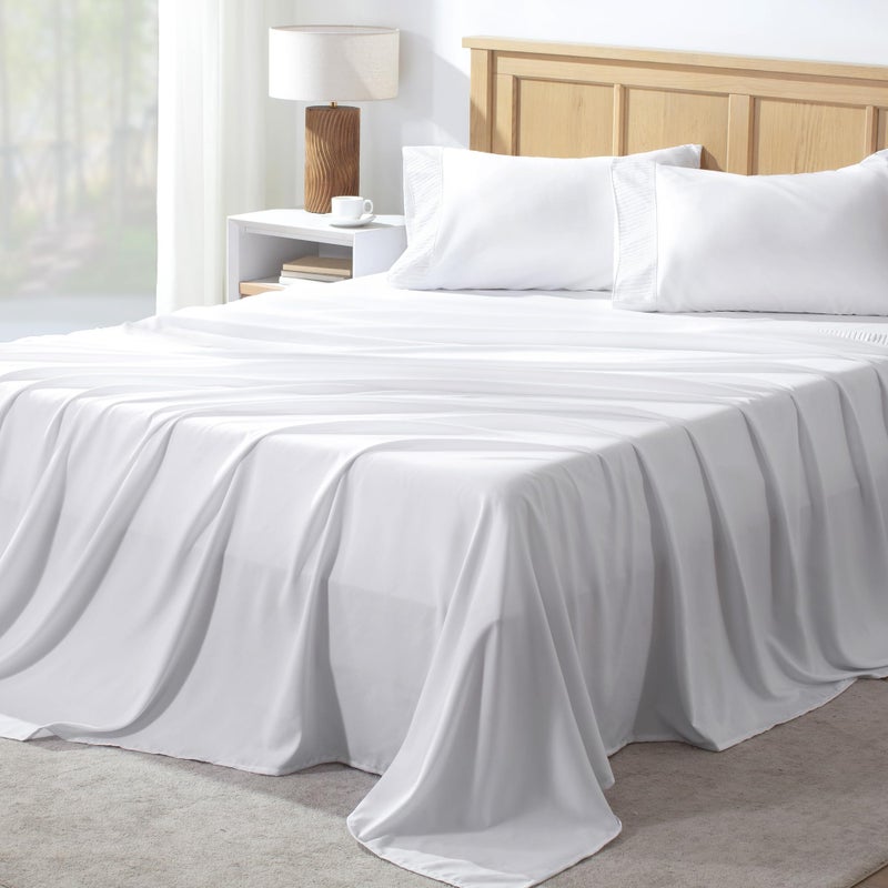 Andency White Sheets King مجموعة 4 قطع صفائح ناعمة لملك سرير كينج ميكروفيال كينج ورقة جيب عميق يصل إلى 16 "" فندق فاخرة من أوراق الفراش والتبريد - Image 1