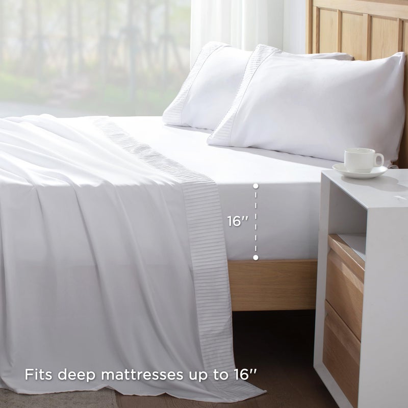 Andency White Sheets King مجموعة 4 قطع صفائح ناعمة لملك سرير كينج ميكروفيال كينج ورقة جيب عميق يصل إلى 16 "" فندق فاخرة من أوراق الفراش والتبريد - Image 4