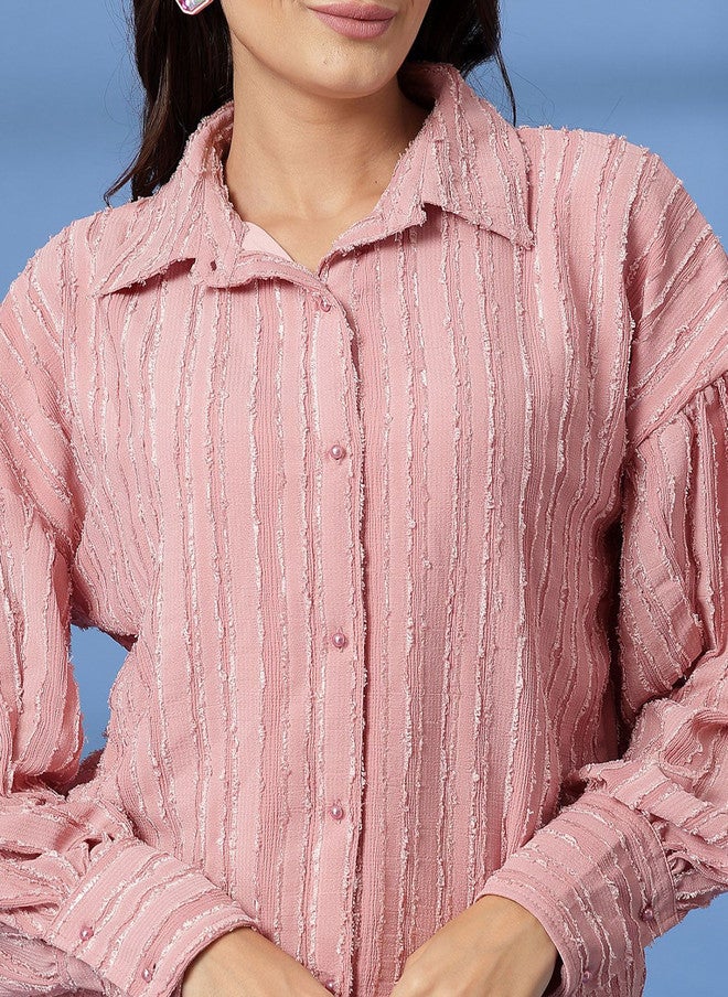 PlusS Pink Opaque Casual Shirt for Women - Image 2