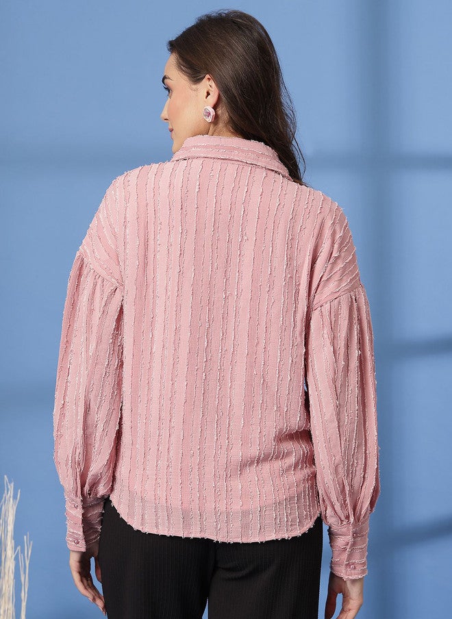 PlusS Pink Opaque Casual Shirt for Women - Image 4