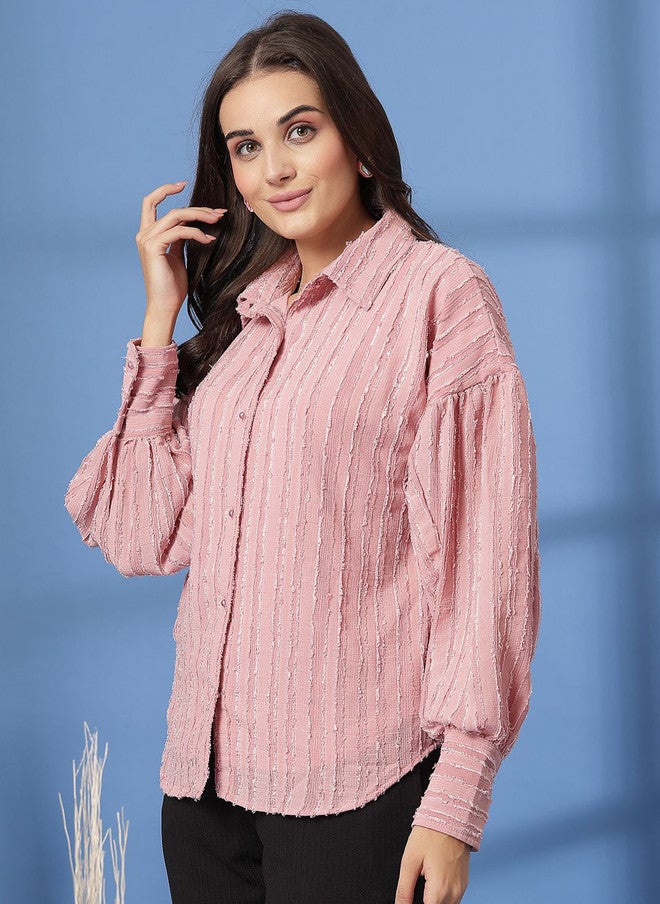 PlusS Pink Opaque Casual Shirt for Women - Image 3