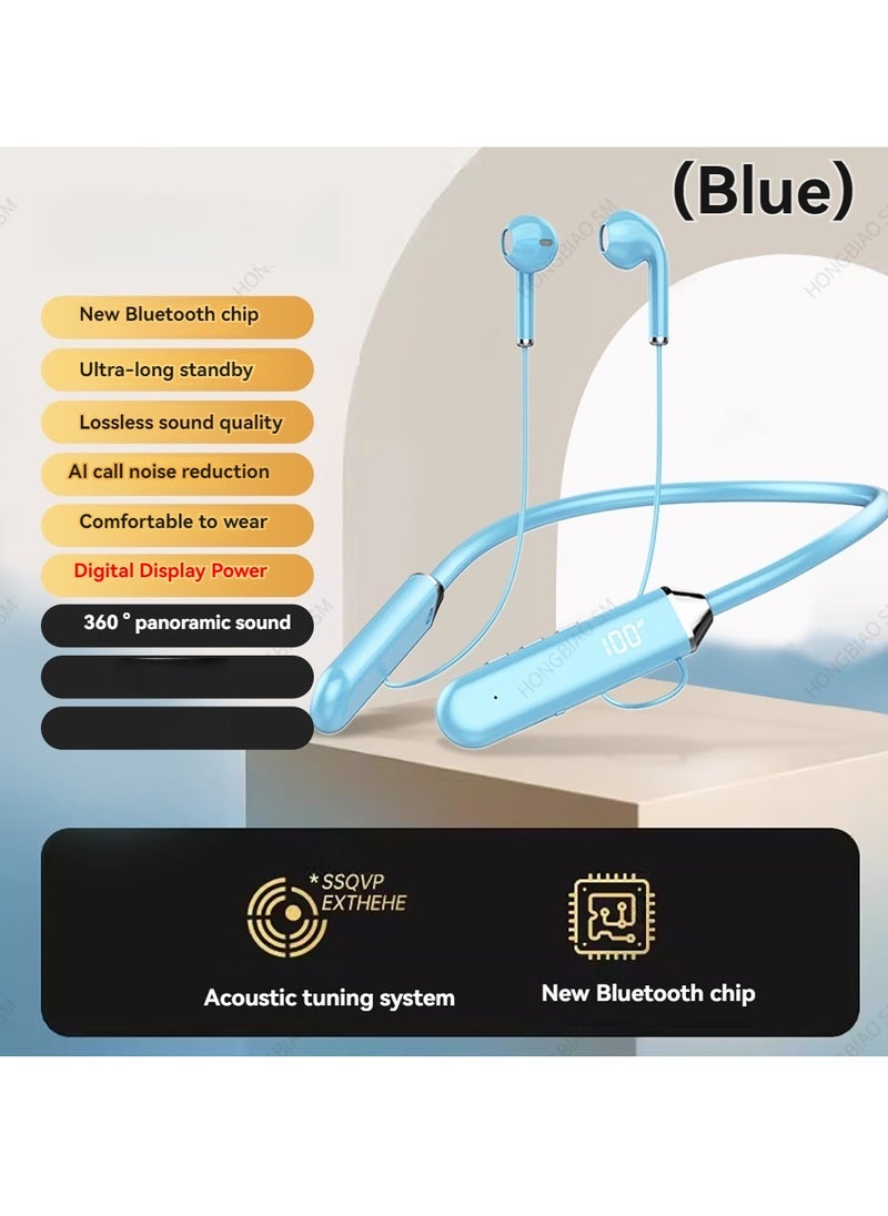 Generic New digital display Bluetooth headset wireless neck-mounted ultra-long endurance sports headset blue  - Image 1