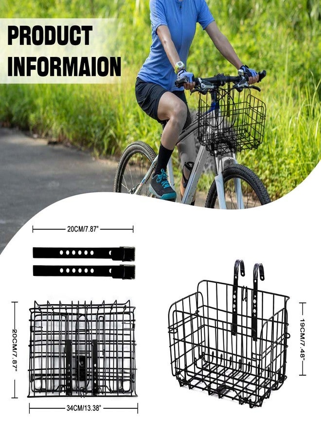 Aikolesa Front Bike Basket, Folding Bicycle Basket Removable Separate Adjustable Front Basket for Bicycle Rear Metal Wire Hanging Handlebar Bicycle Basket, Black - Image 3