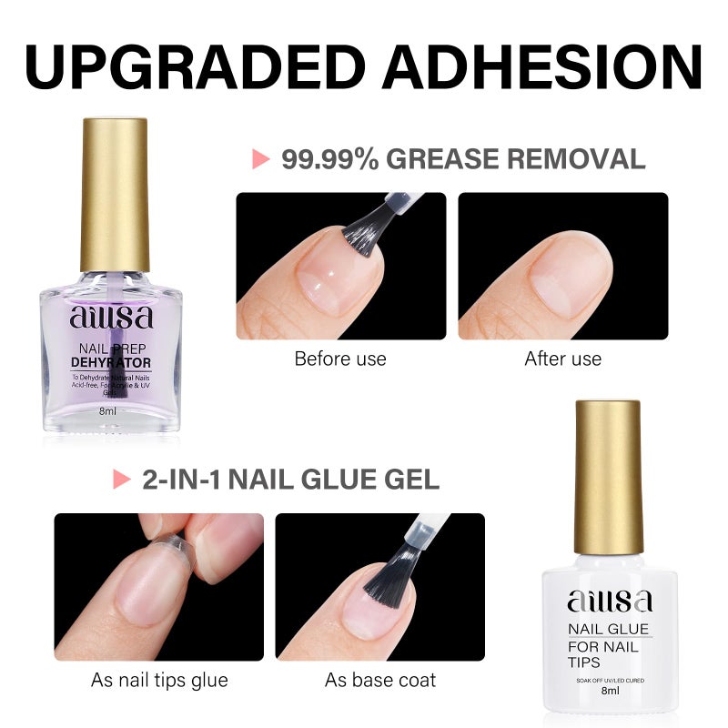 AILLSA Almond Nail Kit with U V Lamp 240pcs Short Gel Nail Tips and Glue Gel Kit with 2 in 1 Nail Glue Base Top Coat and Nail Dehydrator for Beginners DIY Home Salon - Image 5