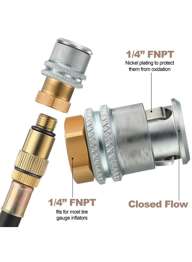 Air Chuck for Tires, Anti Leakage Lock on Air Chuck 1/4'' FNPT Locking Tire Inflator Chuck Quick Connector Lock Air Chuck Heavy Duty Brass Tire Chuck Closed Flow (4 Pack) - Image 2