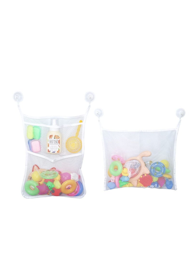 SYOSI 2 PCS Mesh Bathtub Toy Holder Bag, Bath Toy Organizer 46 x 35 CM, Includes 4 Ultra Strong Hooks, White  - Image 1