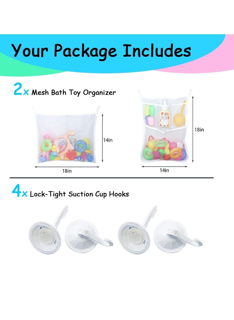 SYOSI 2 PCS Mesh Bathtub Toy Holder Bag, Bath Toy Organizer 46 x 35 CM, Includes 4 Ultra Strong Hooks, White  - Image 2