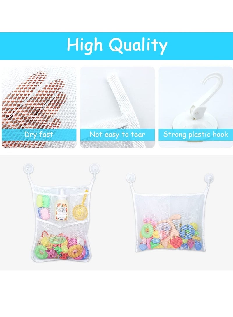 SYOSI 2 PCS Mesh Bathtub Toy Holder Bag, Bath Toy Organizer 46 x 35 CM, Includes 4 Ultra Strong Hooks, White  - Image 4