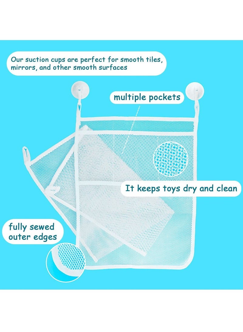 SYOSI 2 PCS Mesh Bathtub Toy Holder Bag, Bath Toy Organizer 46 x 35 CM, Includes 4 Ultra Strong Hooks, White  - Image 3
