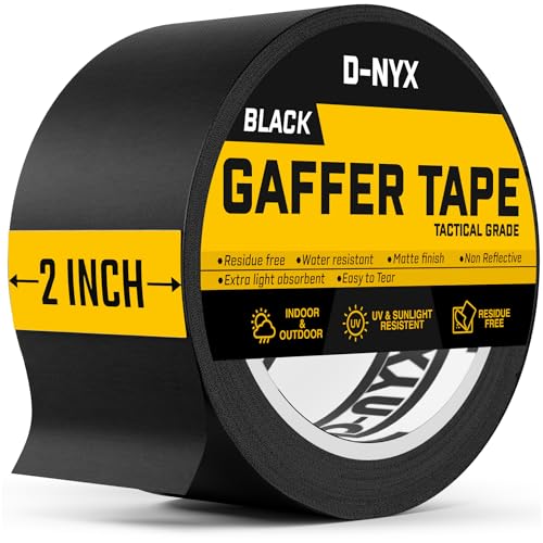 D-NYX Gaffer Tape 2 Inch x 1 Pack Black Gaffing Tapes, Heavy Duty No Residue, Matte Finish, Non-Reflective, Multipurpose Premium Heavy Duty Black Frog Tape, Strong Fabric Floor Tape - Image 1