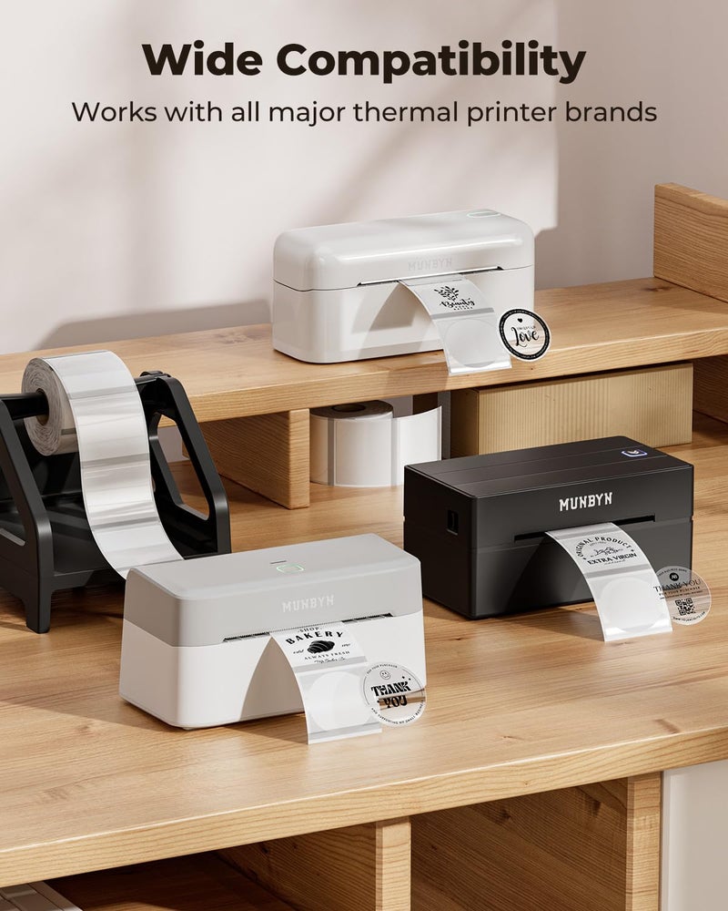 MUNBYN 2 Inch Transparent Round Thermal Label, Self-Adhesive Clear Waterproof Circle Sticker for Logo Design, Multipurpose Direct Thermal Labels, 500 Sheets/1 Roll - Image 3