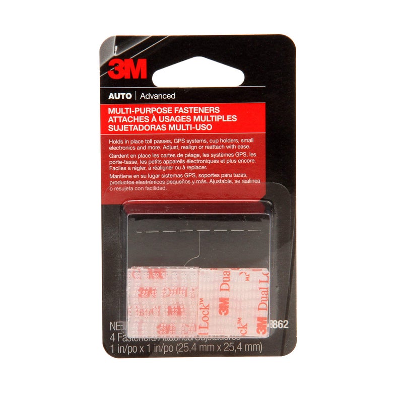 3M Dual Lock Reclosable Fasteners, 04862, 1 in X 1 in, Clear, 4 pcs - Image 1