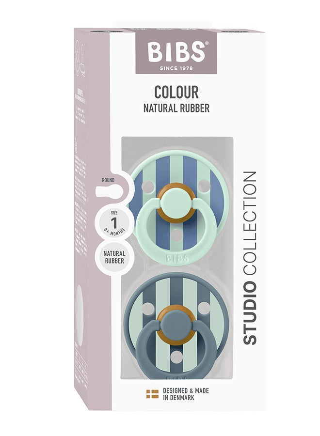 BIBS Pack Of 2 Studio Colour Round Pacifier, Latex Size 1, 0 - 6 Months, Nordic Mint Petrol, Baby Dummy With Natural Rubber, Bpa - Free And Gentle On Skin - Image 2