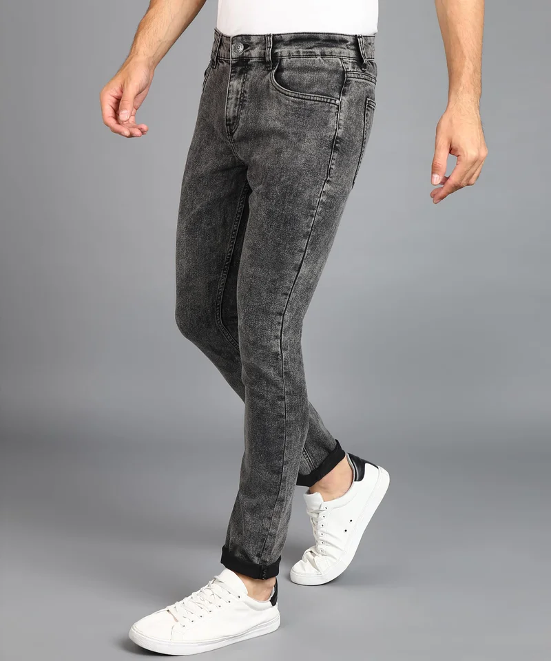 Urbano Fashion  Urbano Fashion Men's Black Regular Fit Washed Jeans Stretchable  | Best Price UAE
