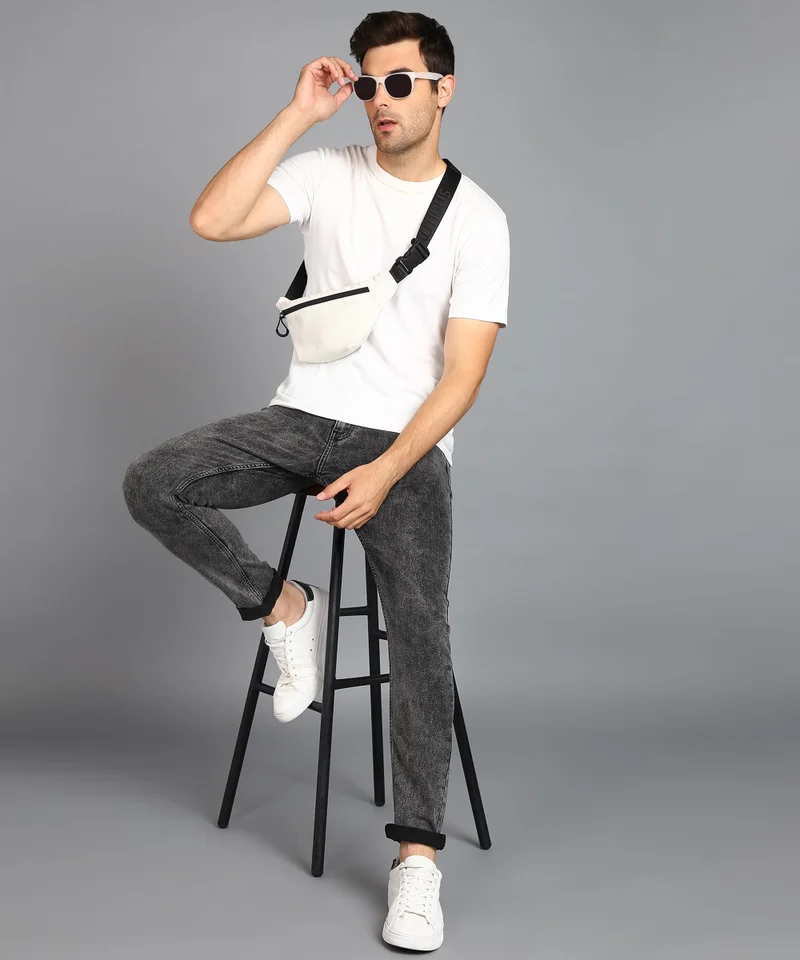 Urbano Fashion  Urbano Fashion Men's Black Regular Fit Washed Jeans Stretchable  | Best Price UAE