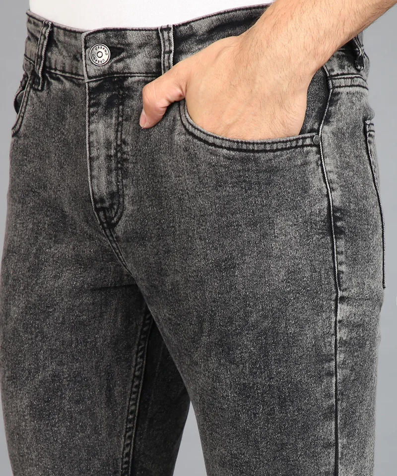 Urbano Fashion  Urbano Fashion Men's Black Regular Fit Washed Jeans Stretchable  | Best Price UAE