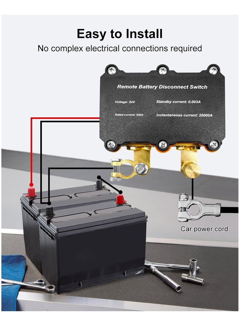 DC 24V 500A Remote Battery Disconnect Switch, Intelligent Kill Switch for Car, Truck, RV, Boat, Marine, Anti-Theft Battery Cut-Off with 2 Wireless Remote Controls - Image 5