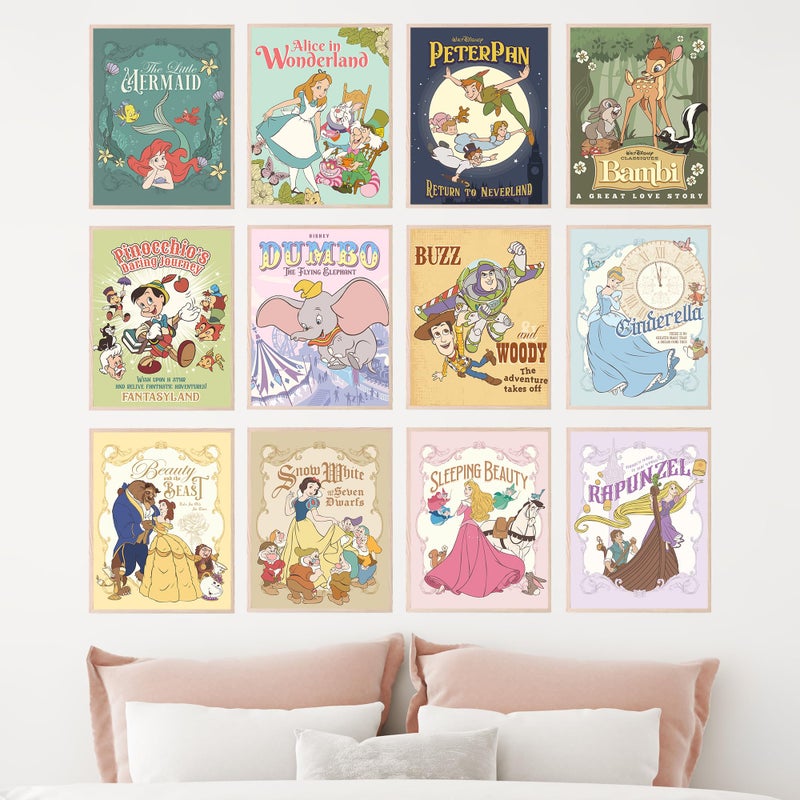 BigWig Prints Princess Wall Art, Nursery Decor, Princess Room Decor Nursery Artwork, Vintage Bambi Cinderella Little Mermaid Dumbo Pinocchio Snow White Peter Pan Beauty Beast - Unframed Set Of 12 (8x10") - Image 4