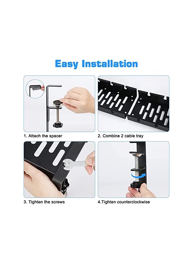 PROMASS Desk Cable Management Tray, Adjustable 13.8'' into 21.8'' No Drill Wire Organizer, Cord Management with Cable Holder Ties for Office Home Desk Cable Hider, Black - Image 5