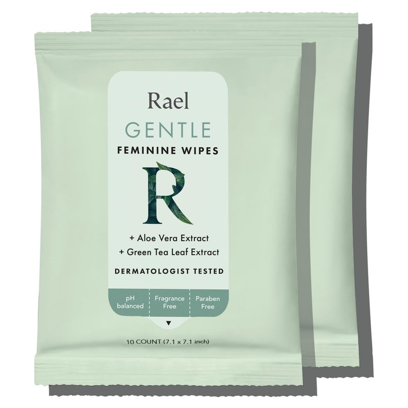 Rael Feminine Wipes, Flushable Wipes pH Balanced - Travel Size, All Skin Types, Paraben Free, Daily Use (10 Count, Pack of 2) - Image 1